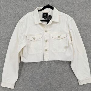 NWT G-Star RAW Cropped Wander Chalk White GD Destroyed Jacket Size LARGE